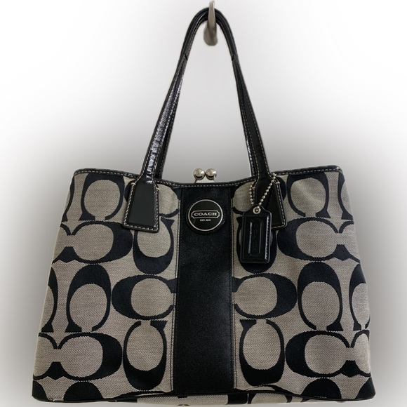 Coach Handbags - Coach signature kiss lock satchel